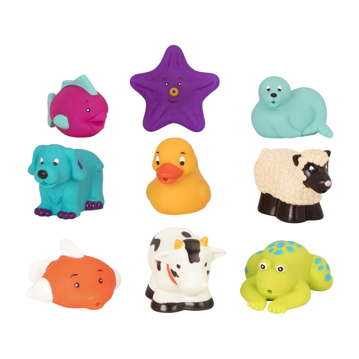 Image of animals included in the Bath Buddies 9 piece
