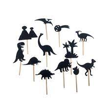 Image of what is included in the dinosaur shadow puppet set 