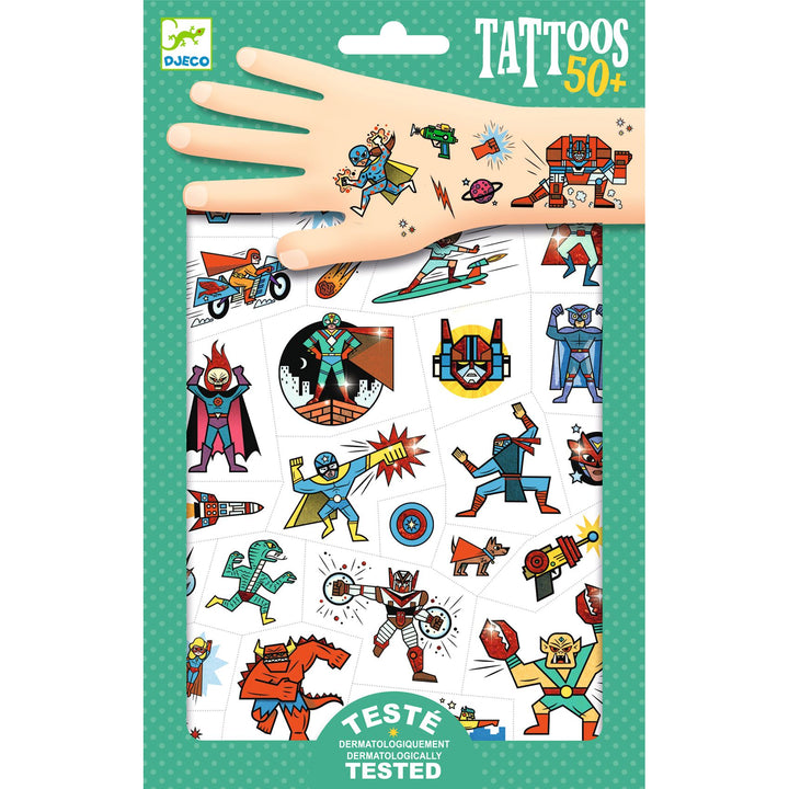 Image of the heroes vs villains temporary tattoos