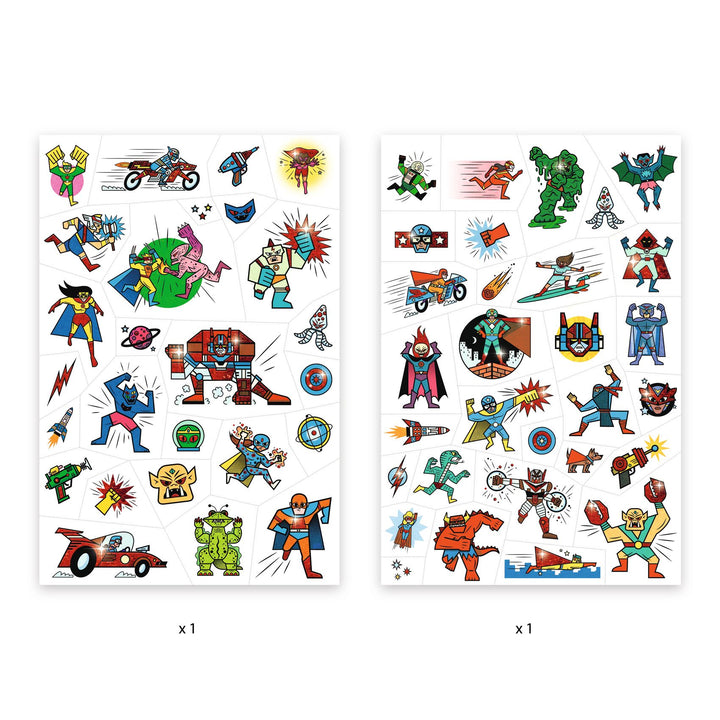 Image of the heroes vs villains temporary tattoos included 