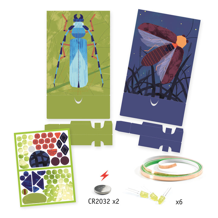 Image of what is included in the Factory Art and Technology: light up cards - insect theme