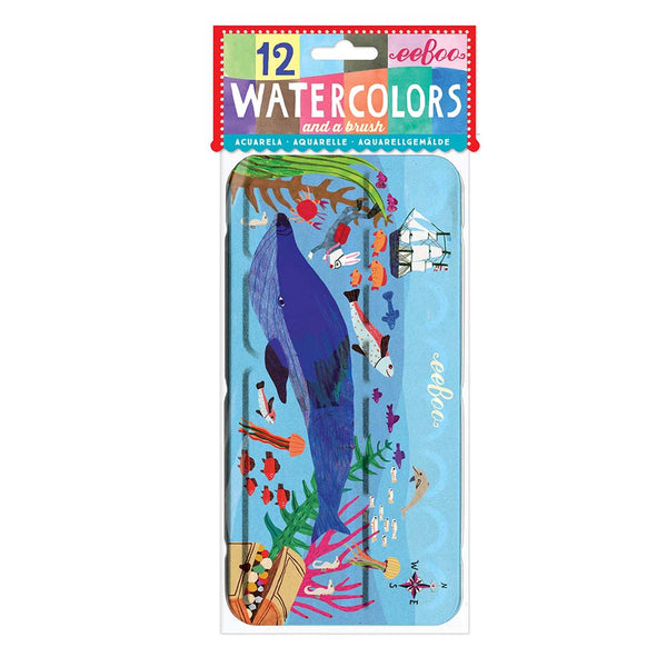 Pack of watercolor sets with underwater scene design on a white background