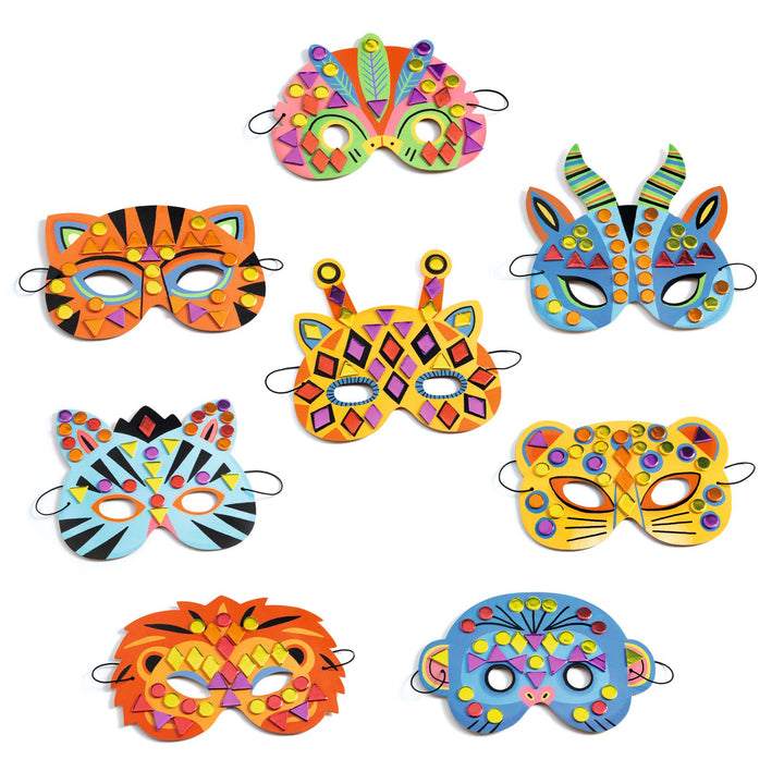 Image of what is included in the Do it yourself: Jungle animals mosaic masks