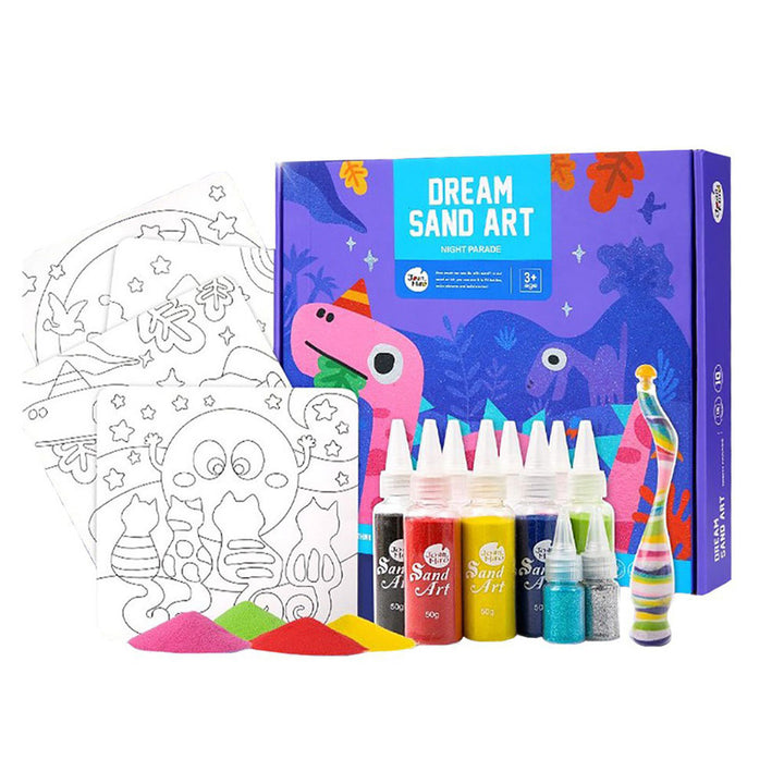 Dream Sand Art kit with colorful bottles, sand, and a box on a white background