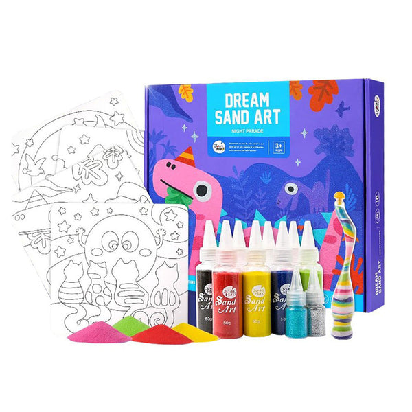 Dream Sand Art kit with colorful bottles, sand, and a box on a white background