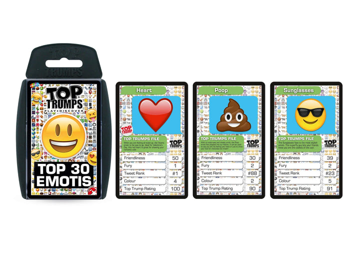 Images of the Top Trumps – Top 30 Emotis cards