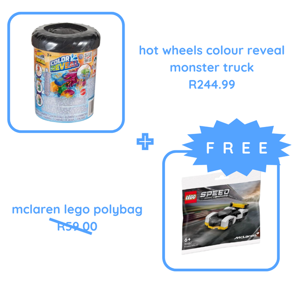 Colour Reveal™ Monster Trucks | Hot Wheels® + LEGO® Speed Champions McLaren Solus GT Polybag (30657) Age 6+