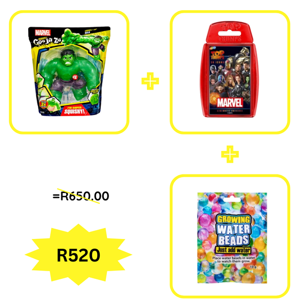 Goo Jit Zu Marvel Heroes Hulk Super Goo - Super-sized + Top Trumps - Marvel Cinematic Universe + Growing Water Bead (10g) - Just Add Water