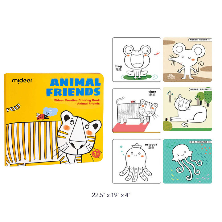 Image of pages of the animal friends colouring book 