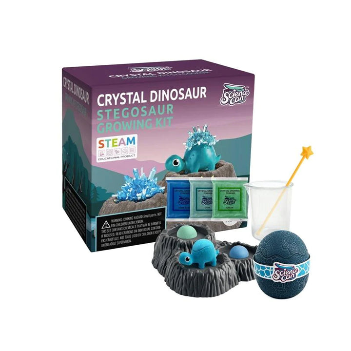 Image of what is included in the Crystal Dinosaur Growing Kit : Stegosaur