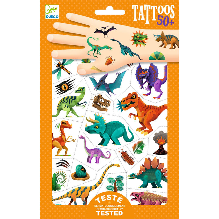 Image of the Dino Club temporary tattoo packaging 