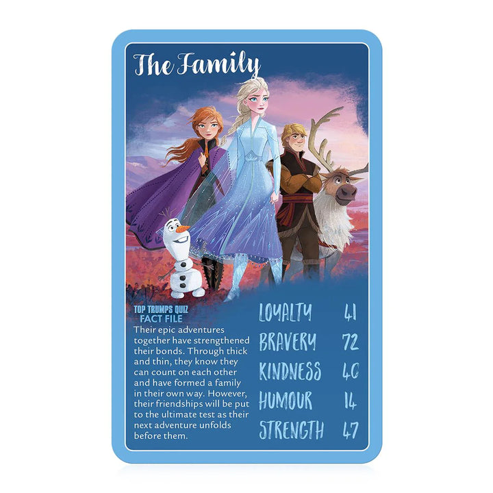 Card featuring characters from 'Frozen' with a blue border and text.