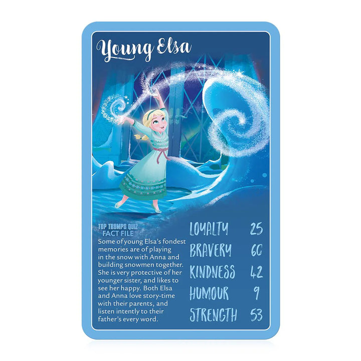Card featuring an illustration of a young Elsa from Frozen with blue background