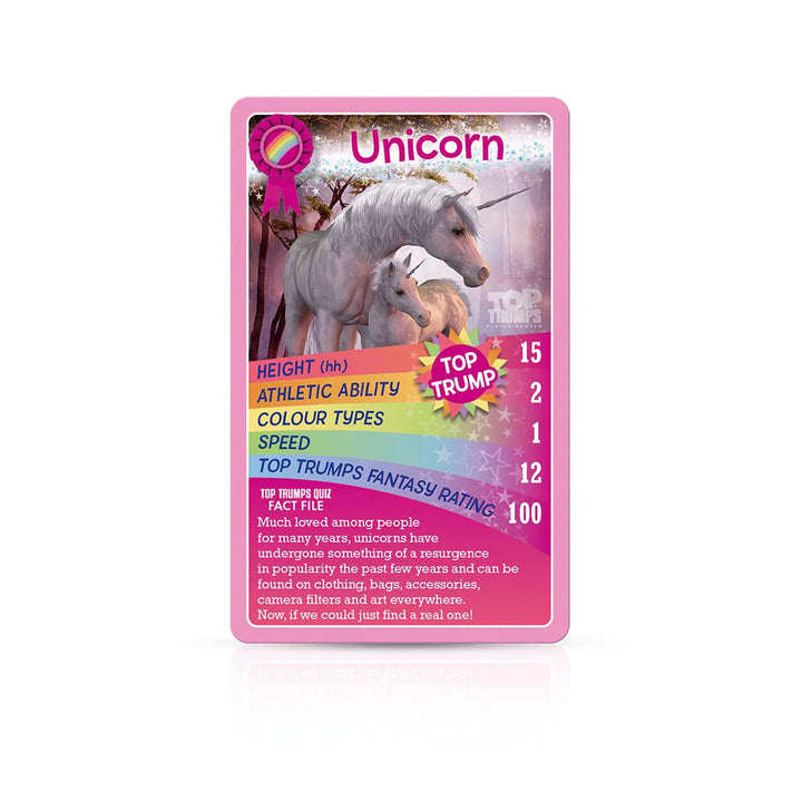 Unicorn card from a Top Trumps game on a white background