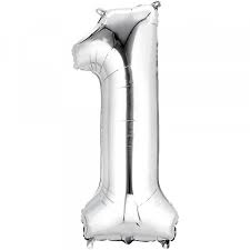 Image of a silver #1 birthday balloon