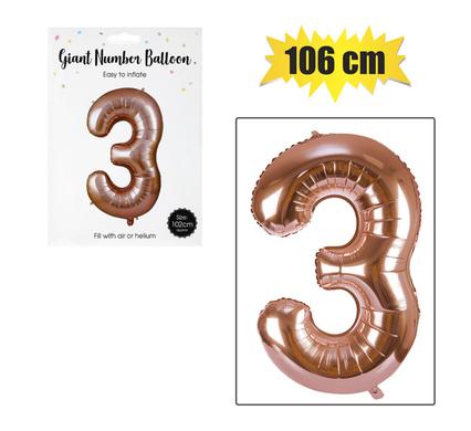Image of a Rose gold #3 birthday balloon
