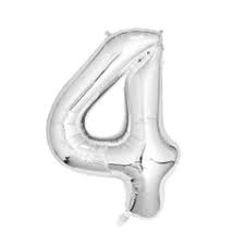 Image of a silver #4 birthday balloon
