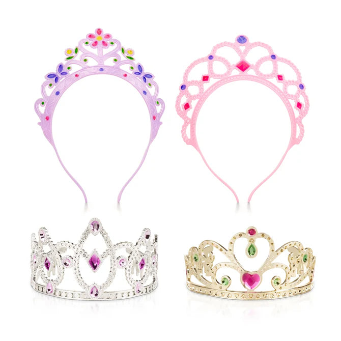 Set of four colorful tiaras on a white background