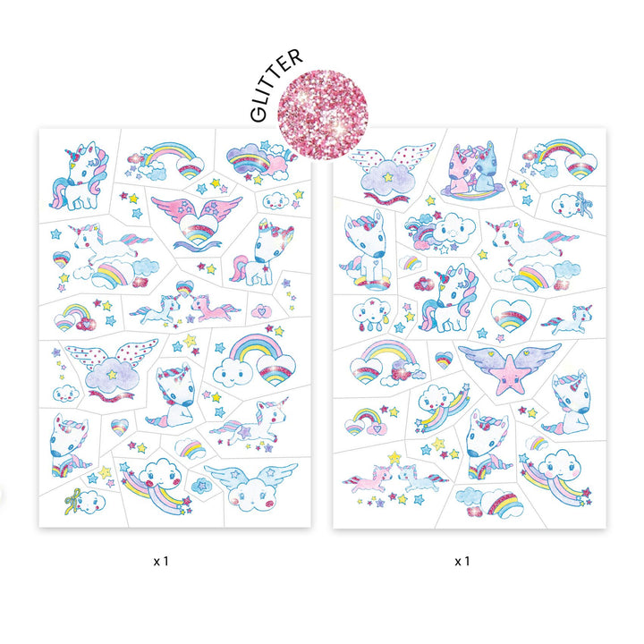 Image of the tattoos included in the unicorn temporary tattoos